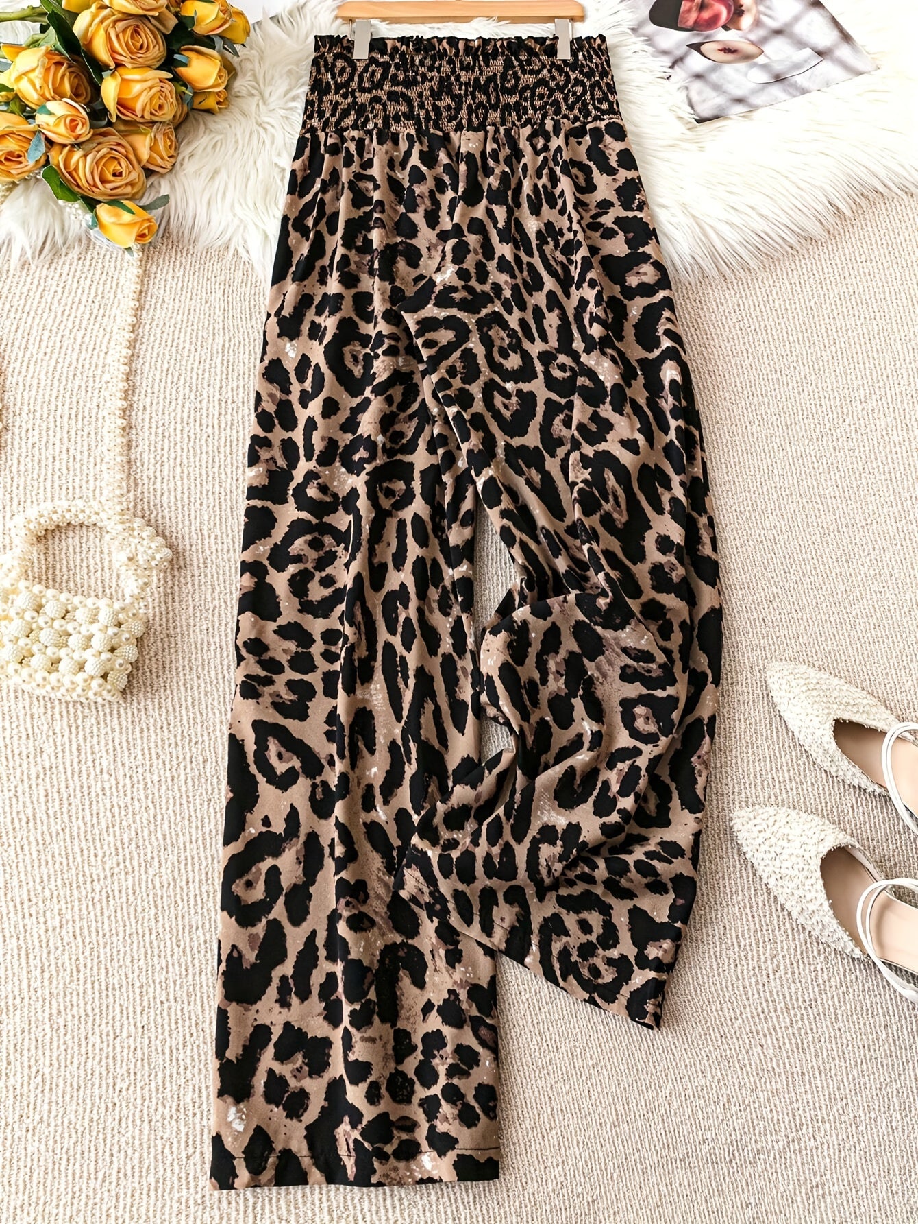 Plus Size Leopard Print Wide-Leg Pants