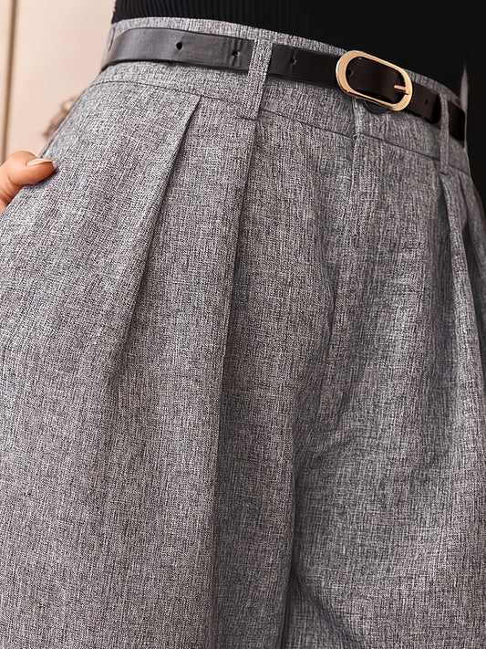 High-Waisted Gray Retro Elegant Women's Pants