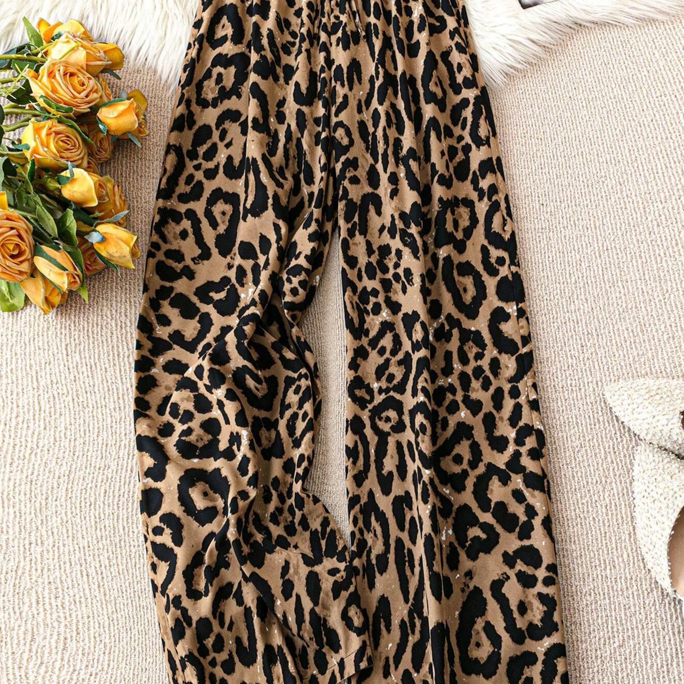 Chic Women's Plus Size Leopard Print Wide-Leg Pants