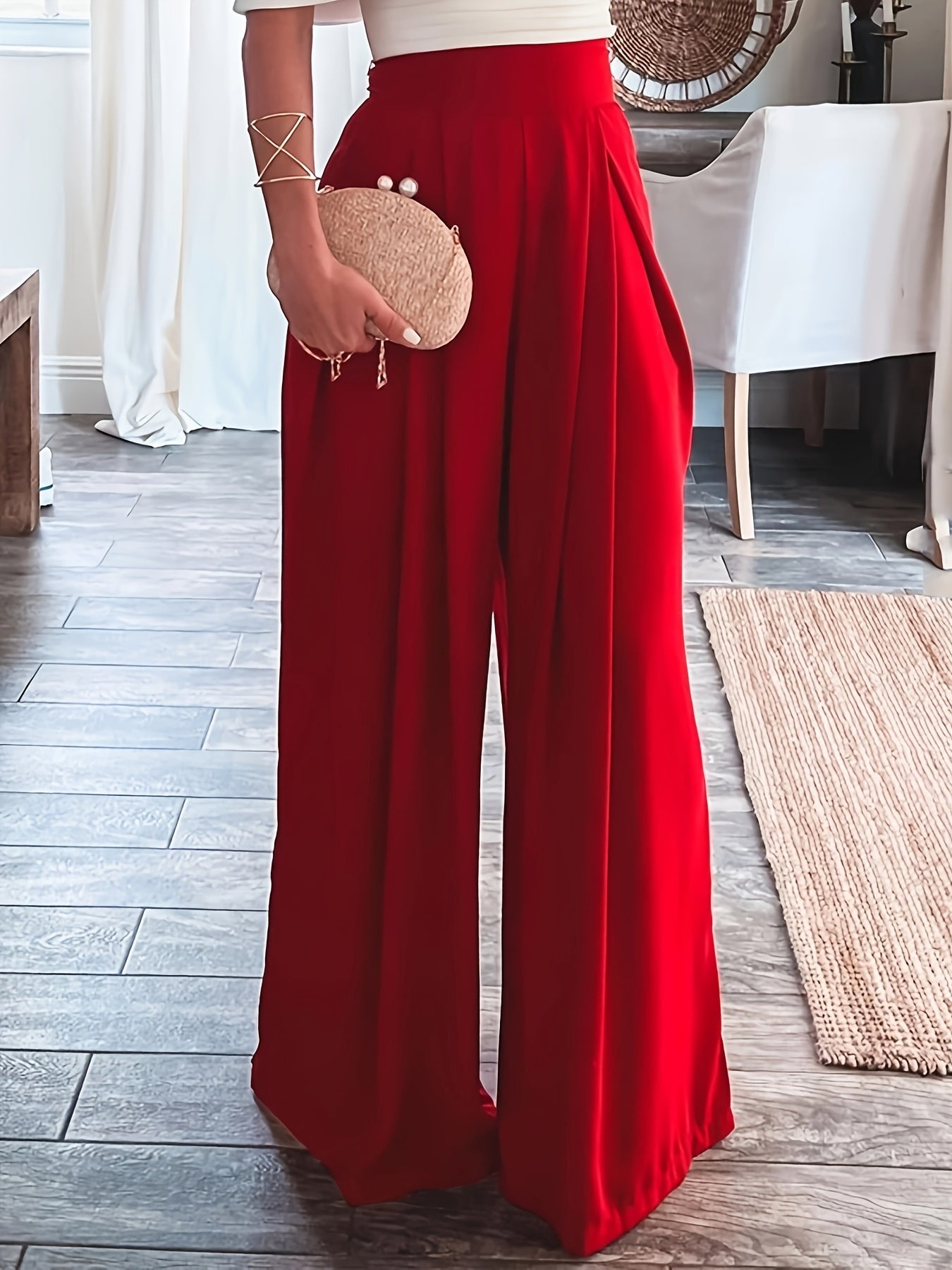 Elegant Solid Color Plus Size Wide-Leg Pants
