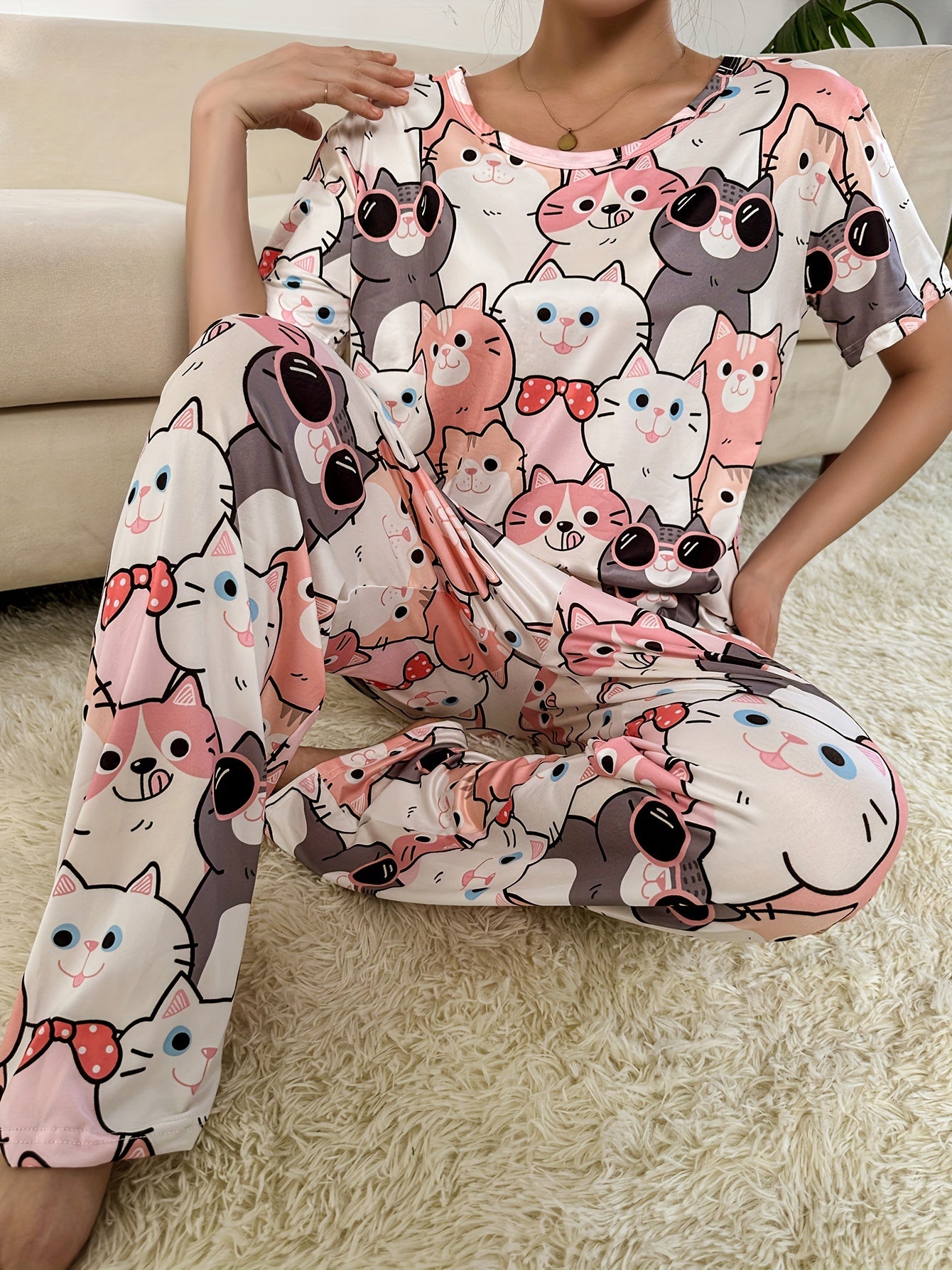 Adorable's Cat Print Pajama Set