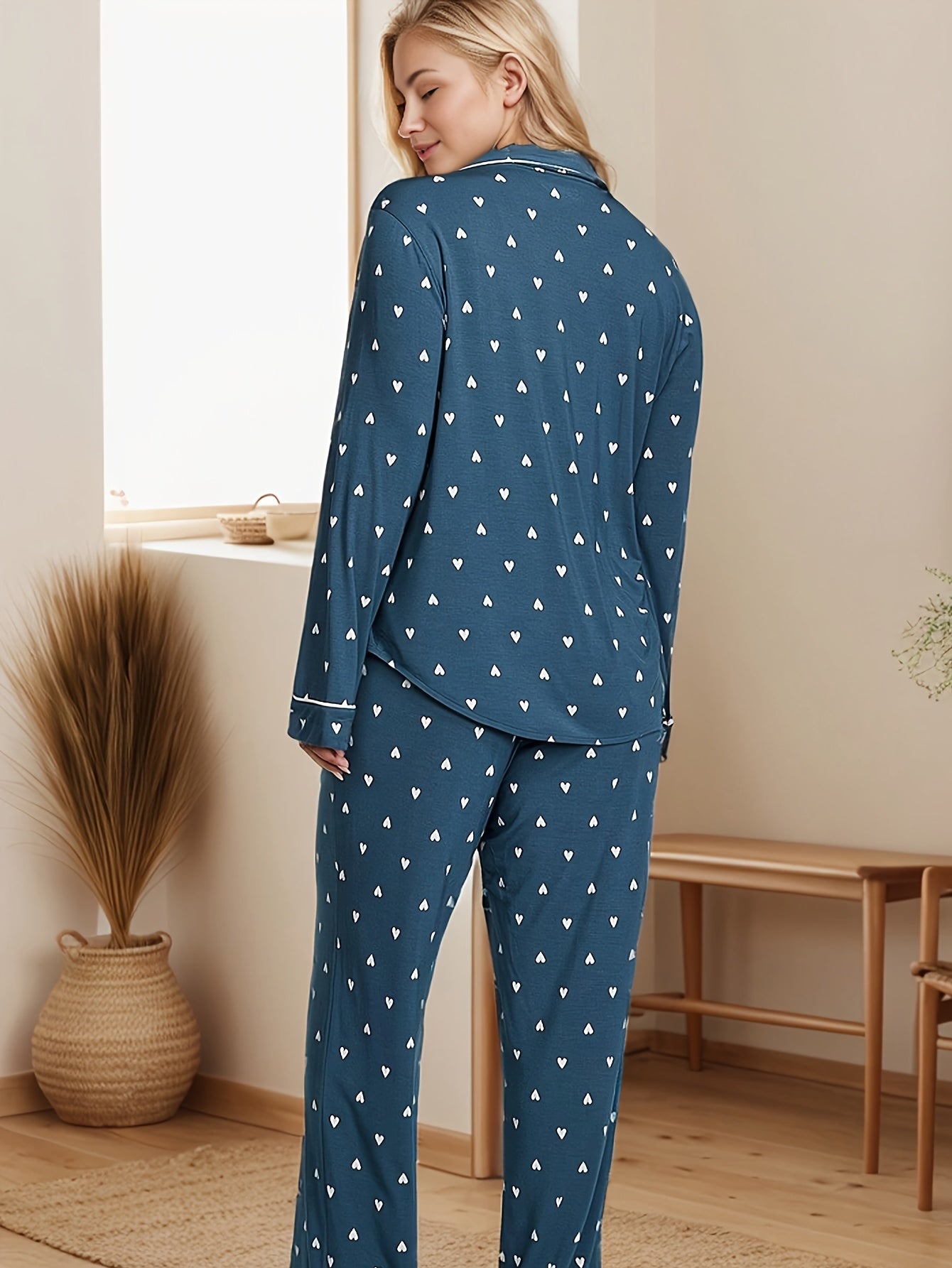 Spring & Autumn Navy Blue Long Sleeve Pajama Set
