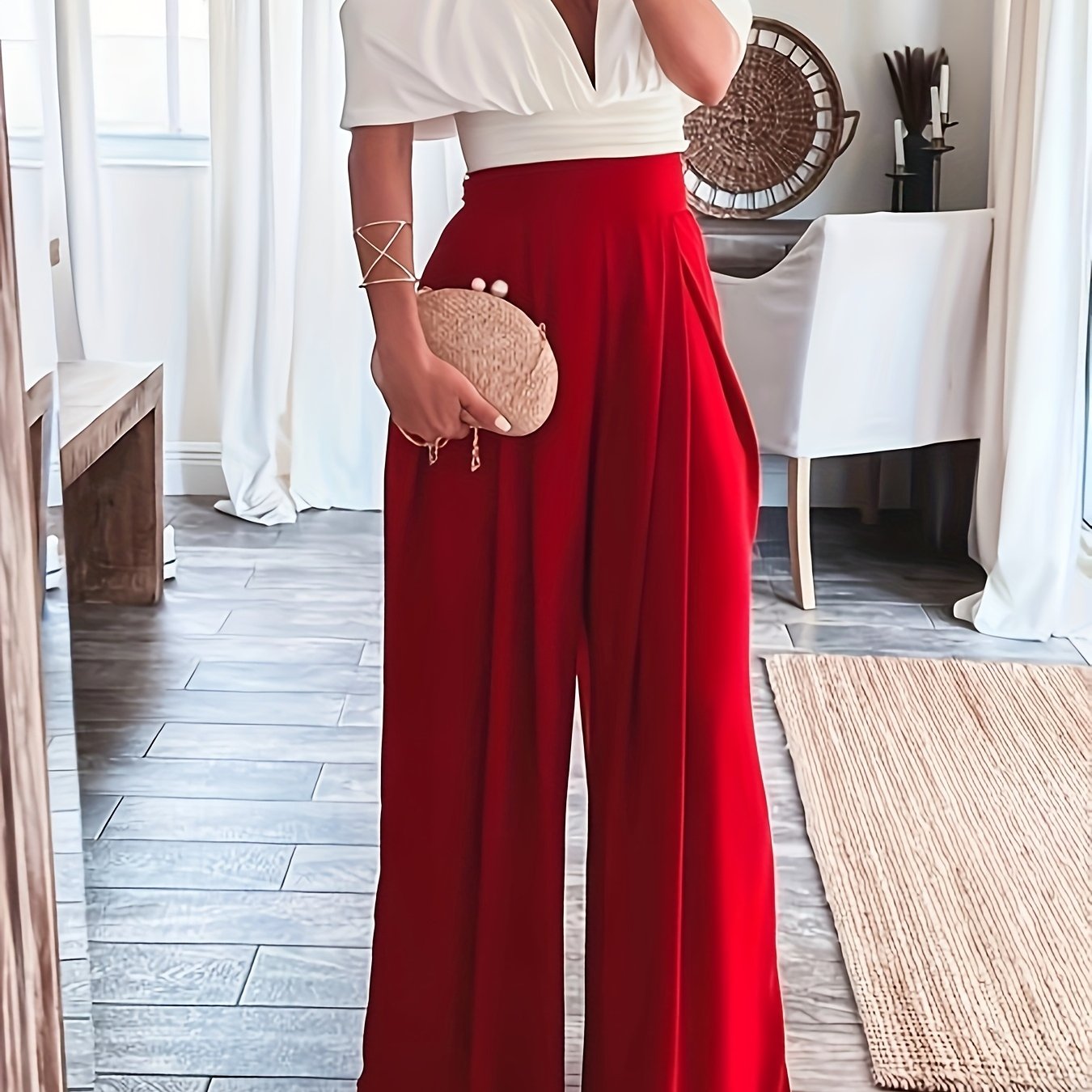 Elegant Solid Color Plus Size Wide-Leg Pants