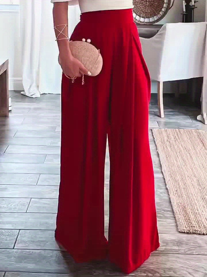 Elegant Solid Color Plus Size Wide-Leg Pants